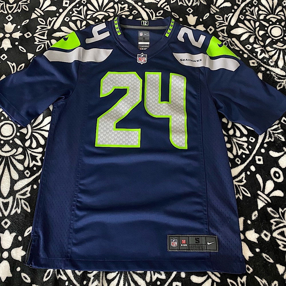 Mens Seattle Seahawks Marshawn Lynch Nike College Navy Jersey Size: Men’s SMALL